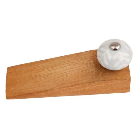 Grey Leaf Ceramic Floral Wooden Door Stopper